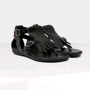 Hunter Black Leather Fringe Sandals 6 ITALY